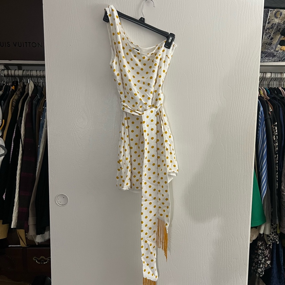 Polka Dot Sleeveless Dress - White and Gold